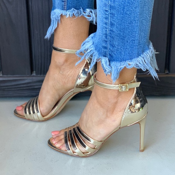 Macy's Shoes - Liquid Drip Gold High Stiletto Heel Strappy Sandal